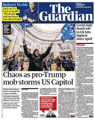 The Guardian Newspaper Front Page (UK) for 7 January 2021