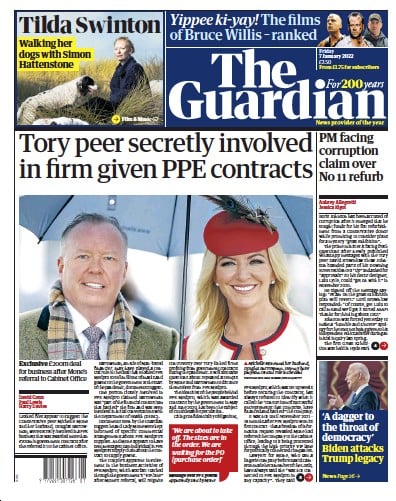 The Guardian Newspaper Front Page (UK) for 7 January 2022
