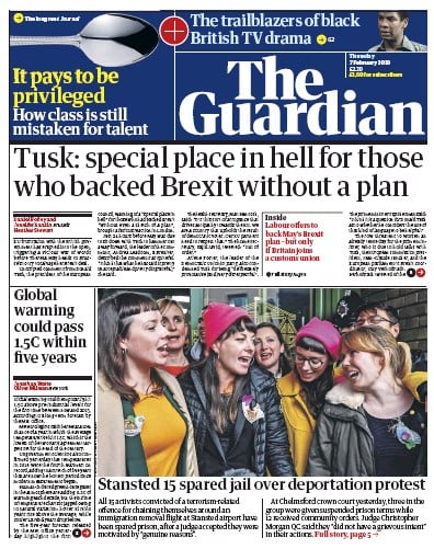 The Guardian Newspaper Front Page (UK) for 7 February 2019