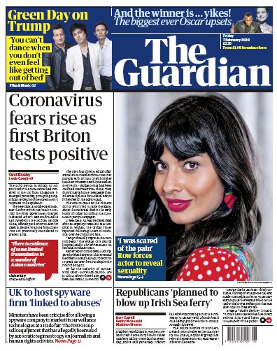 The Guardian Newspaper Front Page (UK) for 7 February 2020