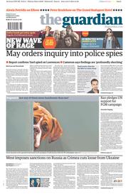 The Guardian Newspaper Front Page (UK) for 7 March 2014