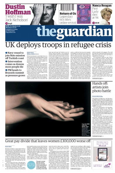 The Guardian Newspaper Front Page (UK) for 7 March 2016