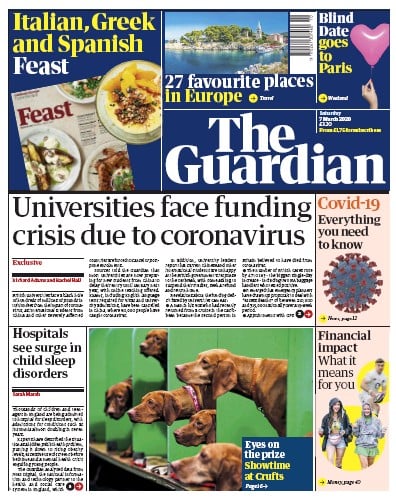 The Guardian Newspaper Front Page (UK) for 7 March 2020