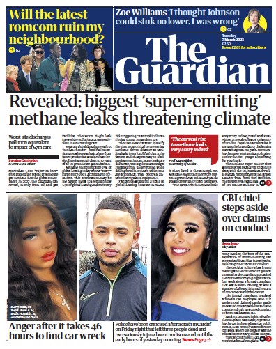 The Guardian Newspaper Front Page (UK) for 7 March 2023