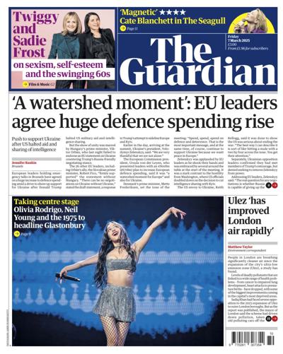 The Guardian Newspaper Front Page (UK) for 7 March 2025
