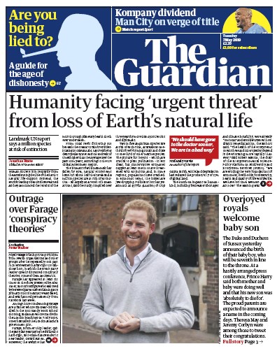 The Guardian Newspaper Front Page (UK) for 7 May 2019