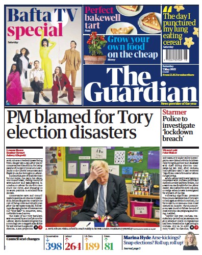 The Guardian Newspaper Front Page (UK) for 7 May 2022