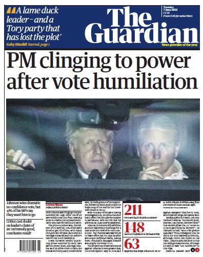 The Guardian Newspaper Front Page (UK) for 7 June 2022