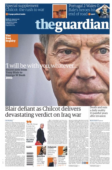 The Guardian Newspaper Front Page (UK) for 7 July 2016