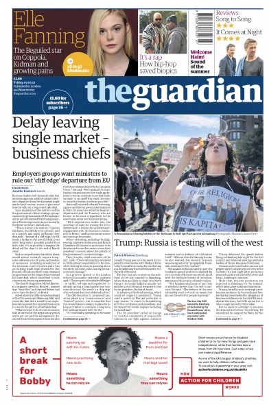 The Guardian Newspaper Front Page (UK) for 7 July 2017