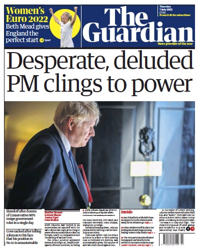 The Guardian Newspaper Front Page (UK) for 7 July 2022