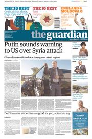 The Guardian Newspaper Front Page (UK) for 7 September 2013