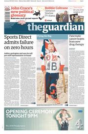 The Guardian (UK) Newspaper Front Page for 7 September 2016