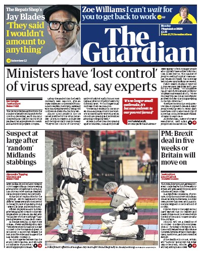 The Guardian Newspaper Front Page (UK) for 7 September 2020