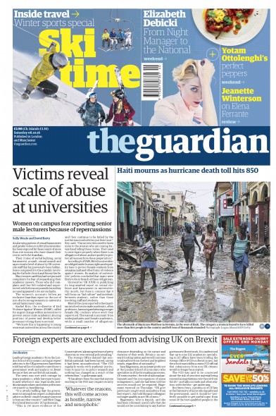 The Guardian Newspaper Front Page (UK) for 8 October 2016