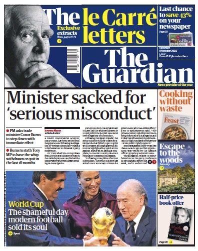 The Guardian Newspaper Front Page (UK) for 8 October 2022