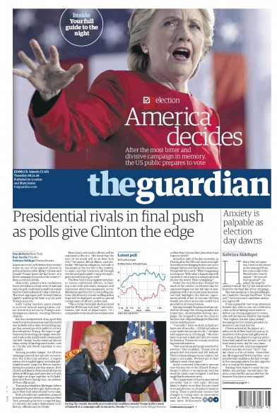 The Guardian Newspaper Front Page (UK) for 8 November 2016