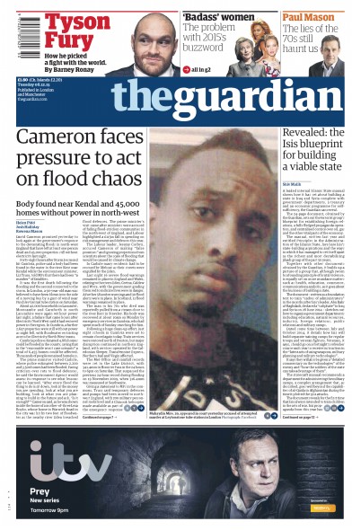 The Guardian Newspaper Front Page (UK) for 8 December 2015