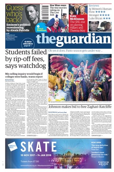 The Guardian Newspaper Front Page (UK) for 8 December 2017