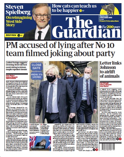 The Guardian Newspaper Front Page (UK) for 8 December 2021