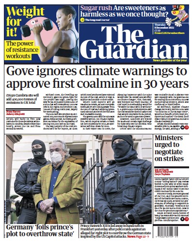 The Guardian Newspaper Front Page (UK) for 8 December 2022