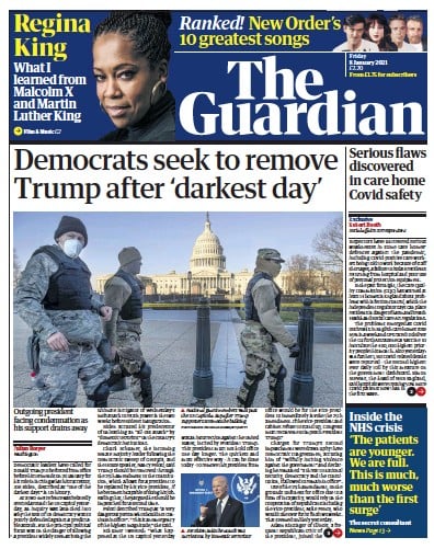 The Guardian Newspaper Front Page (UK) for 8 January 2021