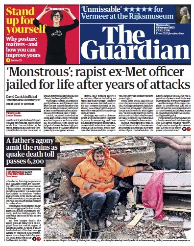 The Guardian Newspaper Front Page (UK) for 8 February 2023