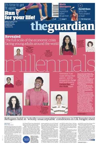 The Guardian Newspaper Front Page (UK) for 8 March 2016