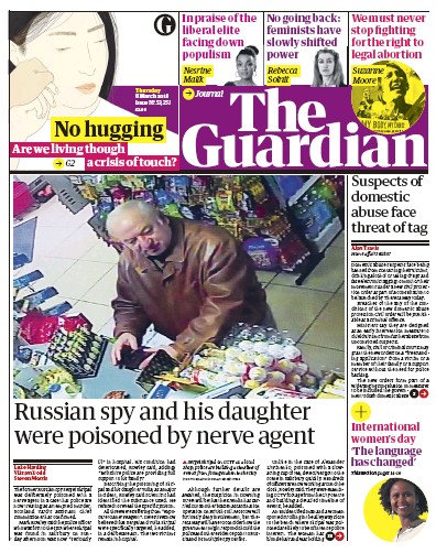 The Guardian Newspaper Front Page (UK) for 8 March 2018