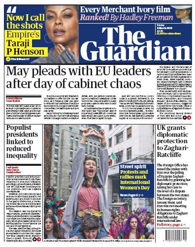 The Guardian Newspaper Front Page (UK) for 8 March 2019