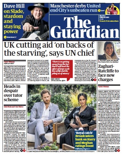 The Guardian Newspaper Front Page (UK) for 8 March 2021
