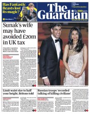 The Guardian (UK) Newspaper Front Page for 8 April 2022