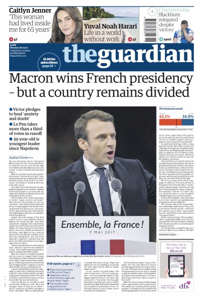 The Guardian Newspaper Front Page (UK) for 8 May 2017