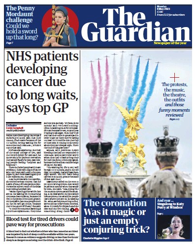 The Guardian Newspaper Front Page (UK) for 8 May 2023