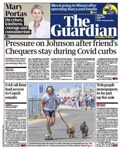 The Guardian Newspaper Front Page (UK) for 8 June 2023