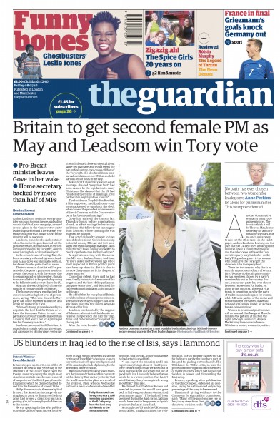 The Guardian Newspaper Front Page (UK) for 8 July 2016