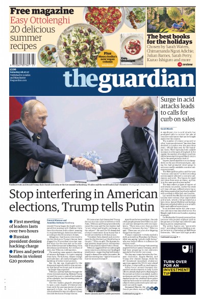 The Guardian Newspaper Front Page (UK) for 8 July 2017