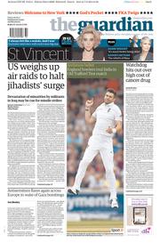 The Guardian Newspaper Front Page (UK) for 8 August 2014