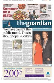 The Guardian Newspaper Front Page (UK) for 8 August 2015
