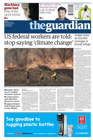 The Guardian Newspaper Front Page (UK) for 8 August 2017