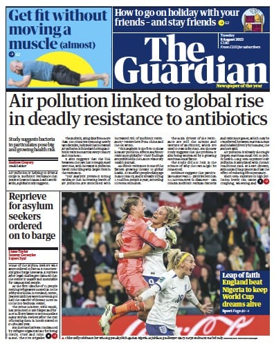 The Guardian Newspaper Front Page (UK) for 8 August 2023