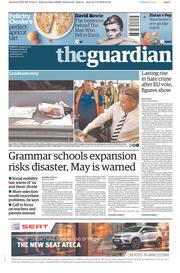 The Guardian (UK) Newspaper Front Page for 8 September 2016