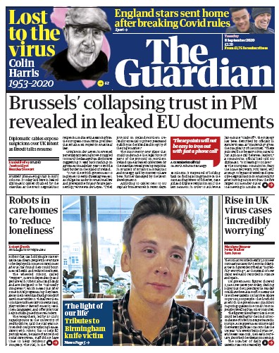 The Guardian Newspaper Front Page (UK) for 8 September 2020