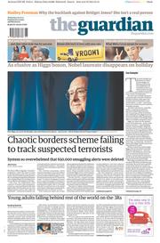 The Guardian Newspaper Front Page (UK) for 9 October 2013