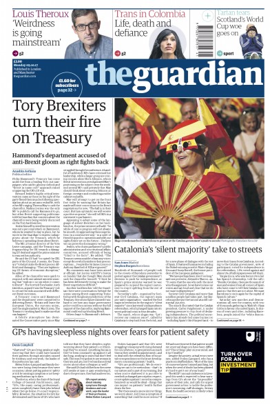 The Guardian Newspaper Front Page (UK) for 9 October 2017