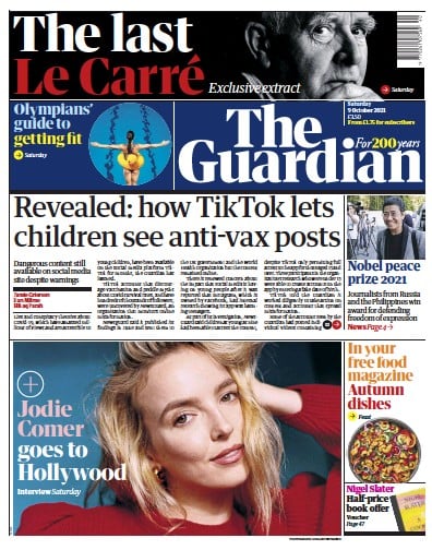 The Guardian Newspaper Front Page (UK) for 9 October 2021
