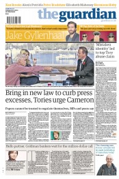 The Guardian Newspaper Front Page (UK) for 9 November 2012
