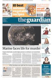 The Guardian Newspaper Front Page (UK) for 9 November 2013