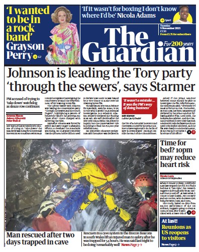 The Guardian Newspaper Front Page (UK) for 9 November 2021