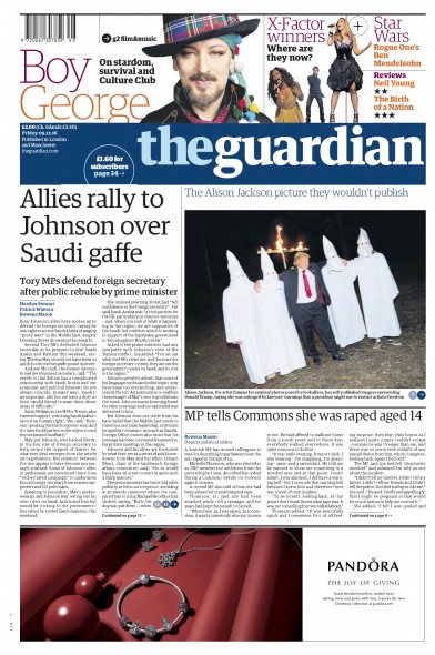 The Guardian Newspaper Front Page (UK) for 9 December 2016